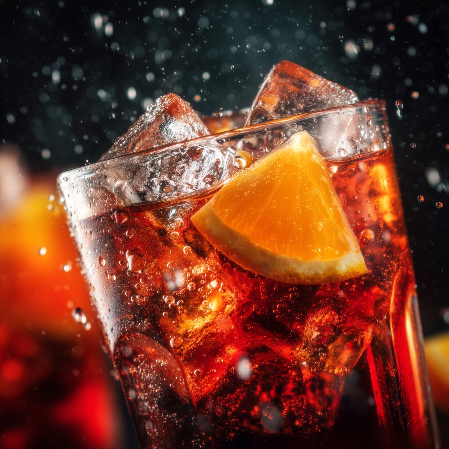 Verre de spritz avec des glacons et un morceau d'orange