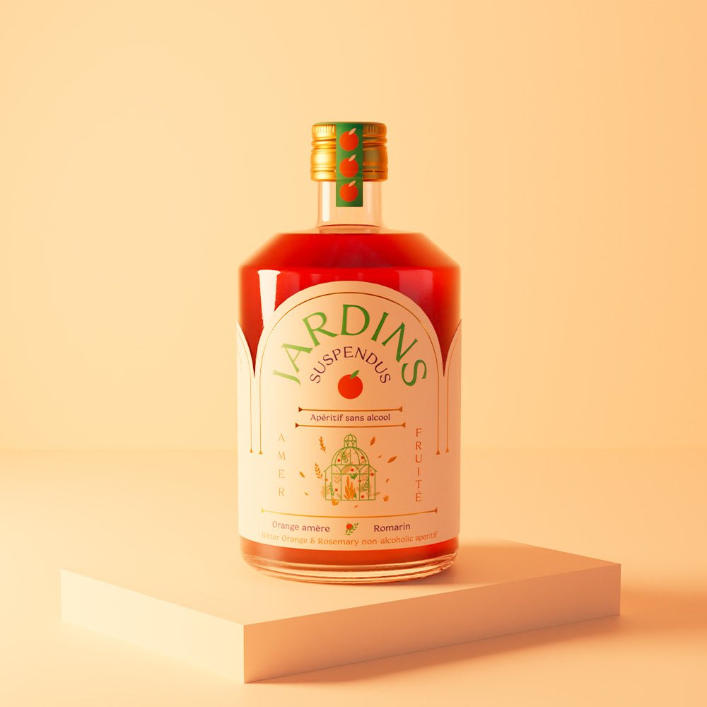 Flacon de Jardins Suspendus Orange Amère & Romarin 70cl, un cocktail sans alcool raffiné et aromatique